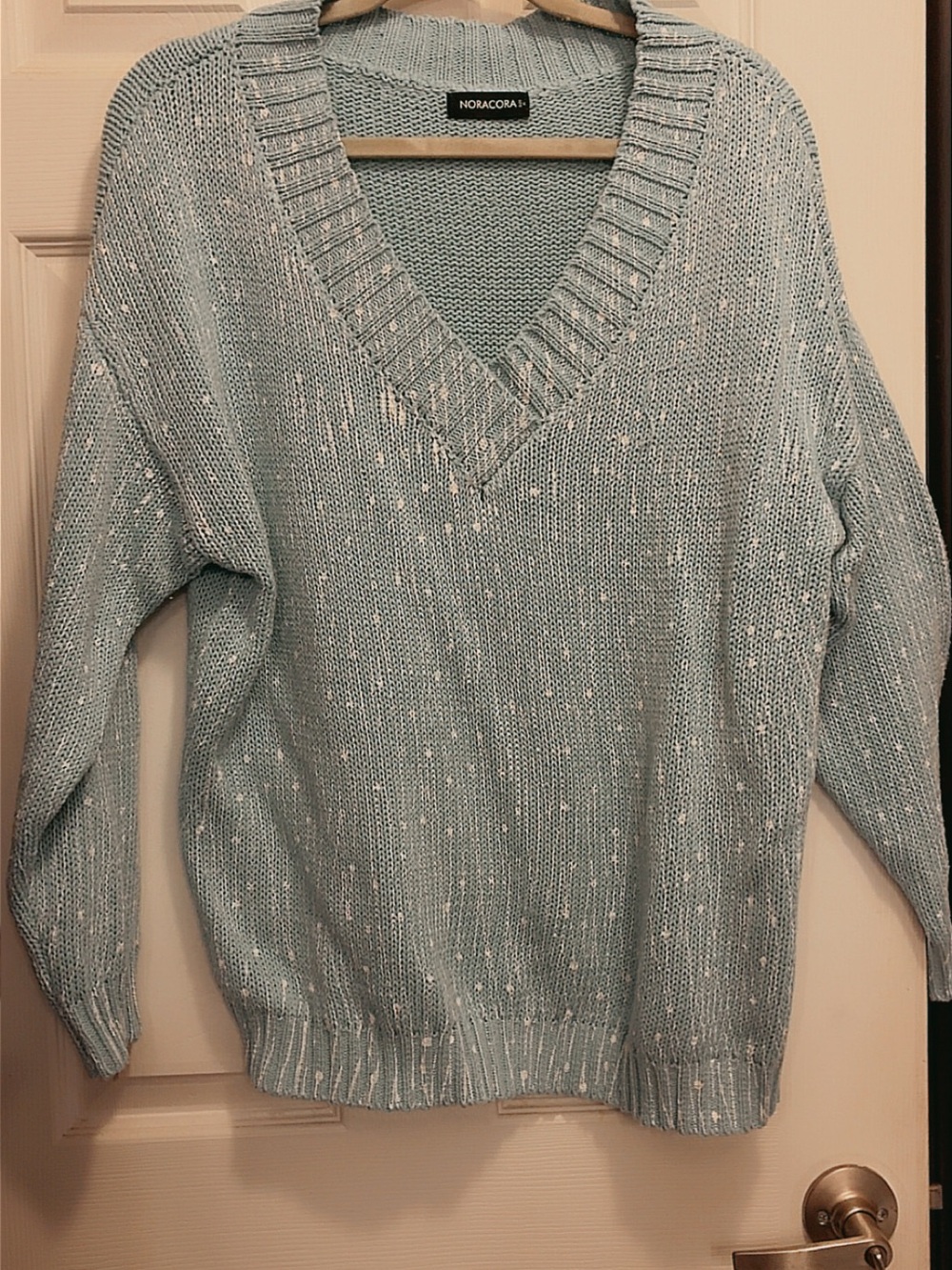 Nora Cora Light Blue Speckled V-Neck Knit Sweater